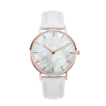 Quartz Analog Women’s Wrist Watch with Shell Dial and Leather Strap