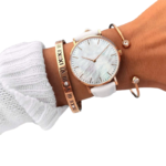 Quartz Analog Women’s Wrist Watch with Shell Dial and Leather Strap - Image 3