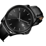 Men’s Minimalist Analog Leather Strap Watch – 43mm Dial with Date Window - Image 3