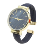 Women’s Quartz Watch – 36 mm Dial, Navy Leather Bangle Strap, Analog Display