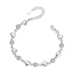 Silver Tone Wavy Design Bangle Bracelet with Crystal Accents