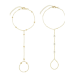 Gold Tone Hand Chain Bracelet with Finger Ring a – Adjustable