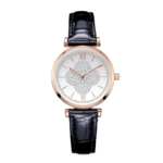 Women’s Analog Quartz Watch – Four-Leaf Clover Dial, Black Leather Strap, 30 m Water-Resistant