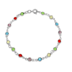 Silver Tone Multi-Color Crystal Chain Link Bracelet – 7.5 in