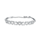 White Gold Plated Hearts Bangle Adjustable Bracelet with Crystal Accents – 7 inches - Image 4