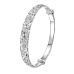 Sterling Silver Cuff Bangle Bracelet with Chain Detail - Image 2