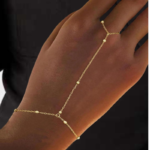 Gold Tone Hand Chain Bracelet with Finger Ring a – Adjustable - Image 3