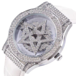 Women’s Quartz Analog Watch – Crystal Dial, White Leather Strap - Image 2