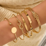 Gold Tone Multi-Layer Stackable Bracelet Set – 5 Pieces - Image 4