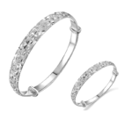 Sterling Silver Cuff Bangle Bracelet with Chain Detail - Image 4