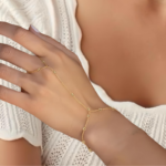 Gold Tone Hand Chain Bracelet with Finger Ring a – Adjustable - Image 2